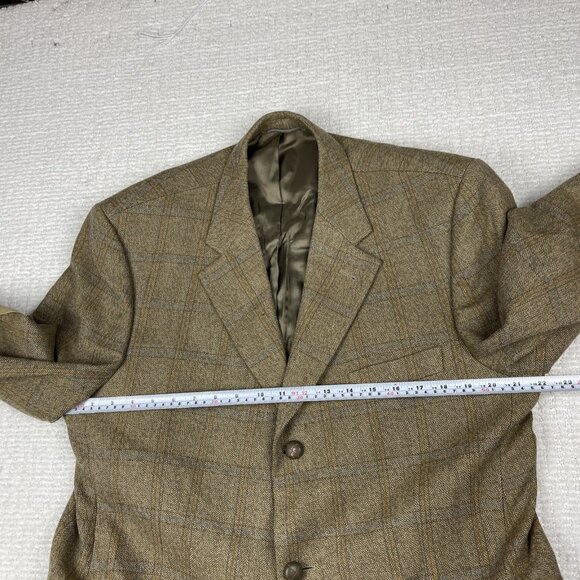VTG ROY ROBSON Germany Made elbow patches Wool Blazer Plaid Golden Brown Read* - Picture 9 of 16